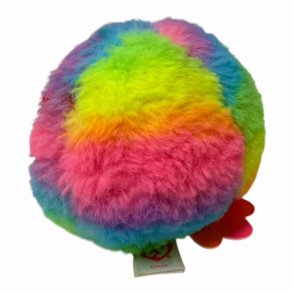 Ty Beanie Boos‎ Rainbow Bird Puffies Plush Glitter Eyes Feet Round Ball Tye Dye